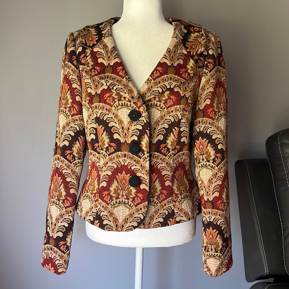 Vintage Maggy London Pattern Statement Cottagecore Ornate Blazer